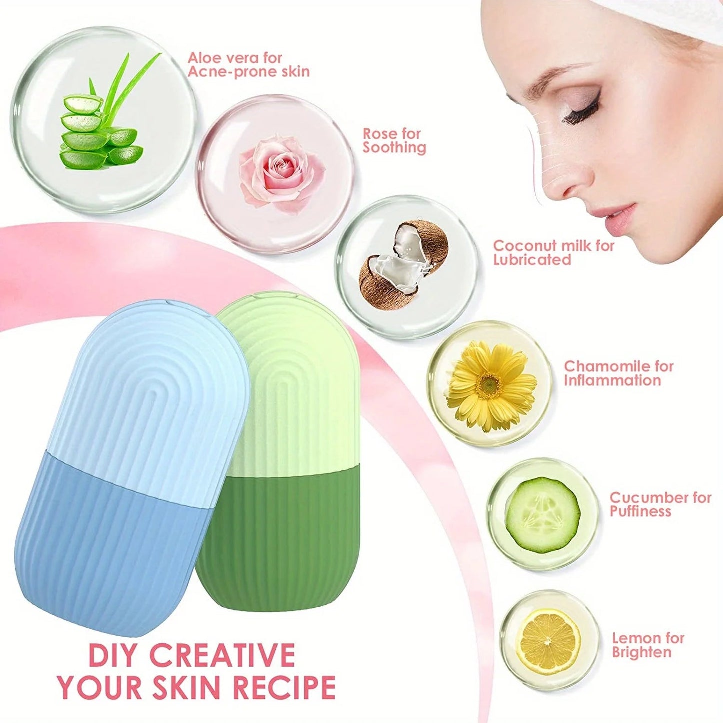 Silicone Ice Roller for Face & Eyes | Facial Ice Cube Mold for Skin Care & Gua Sha Massage