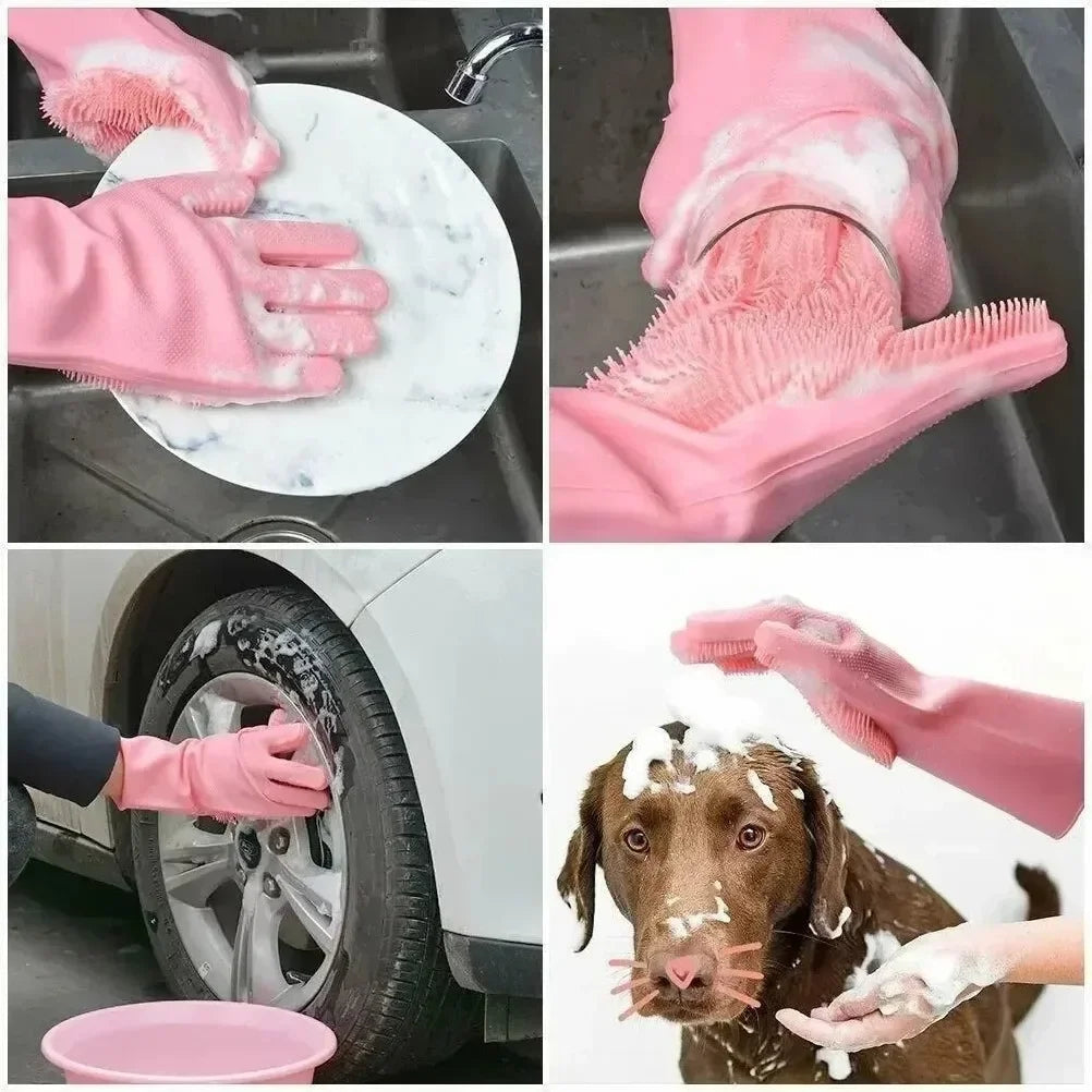 Multi-Purpose Silicone Cleaning Gloves – Kitchen Scrubber & Dishwashing - Yusra Cart