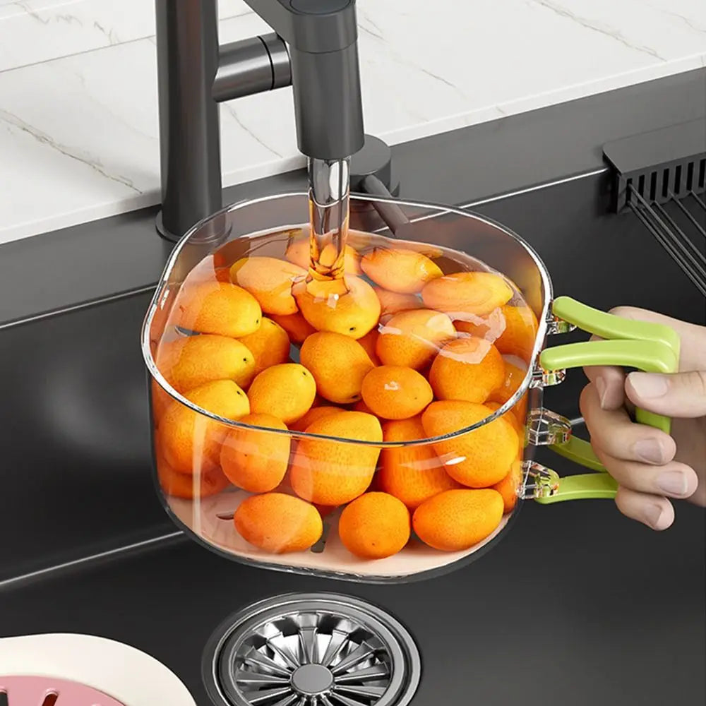 Kitchen Drain Basket – Double Layer Strainer Bowl with Lid & Handle