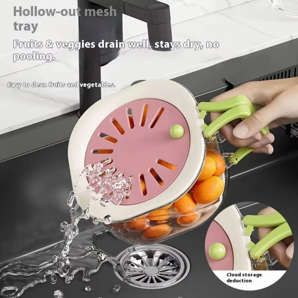 Kitchen Drain Basket – Double Layer Strainer Bowl with Lid & Handle